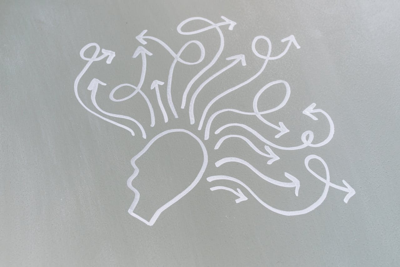 graphic of a man with ideas flowing